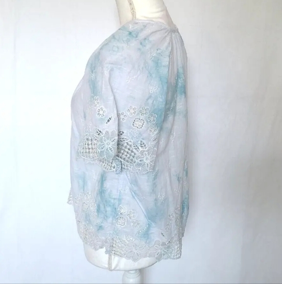 Anthropologie Blue White Olivia Embroidered Tie Dye Blouse Top XS - Picture 3 of 9